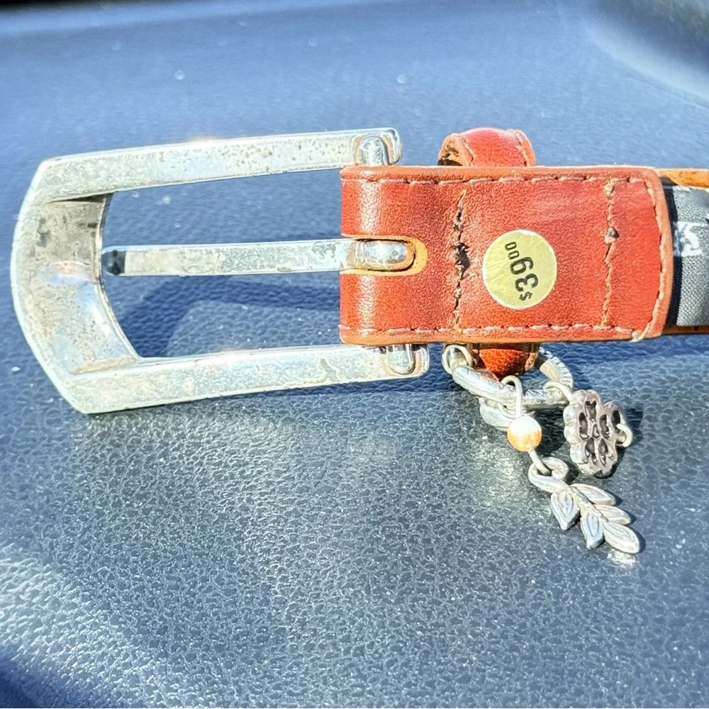 Brighton Brown Leather Belt Silver Buckle Charm Detail Size L 34”